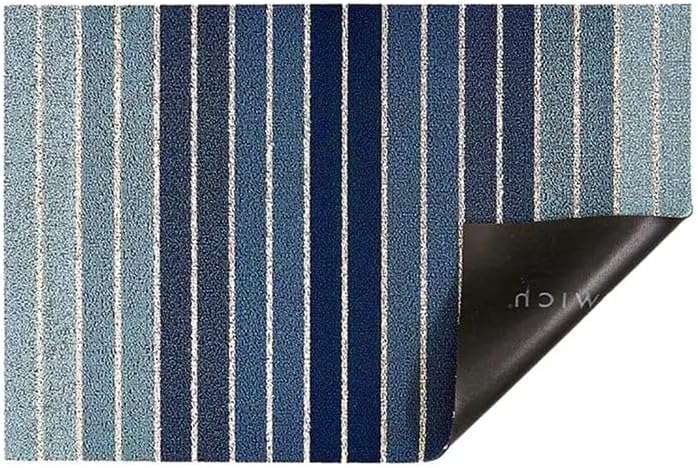 Chilewich Block Stripe Shag Doormat, Denim - Image 1